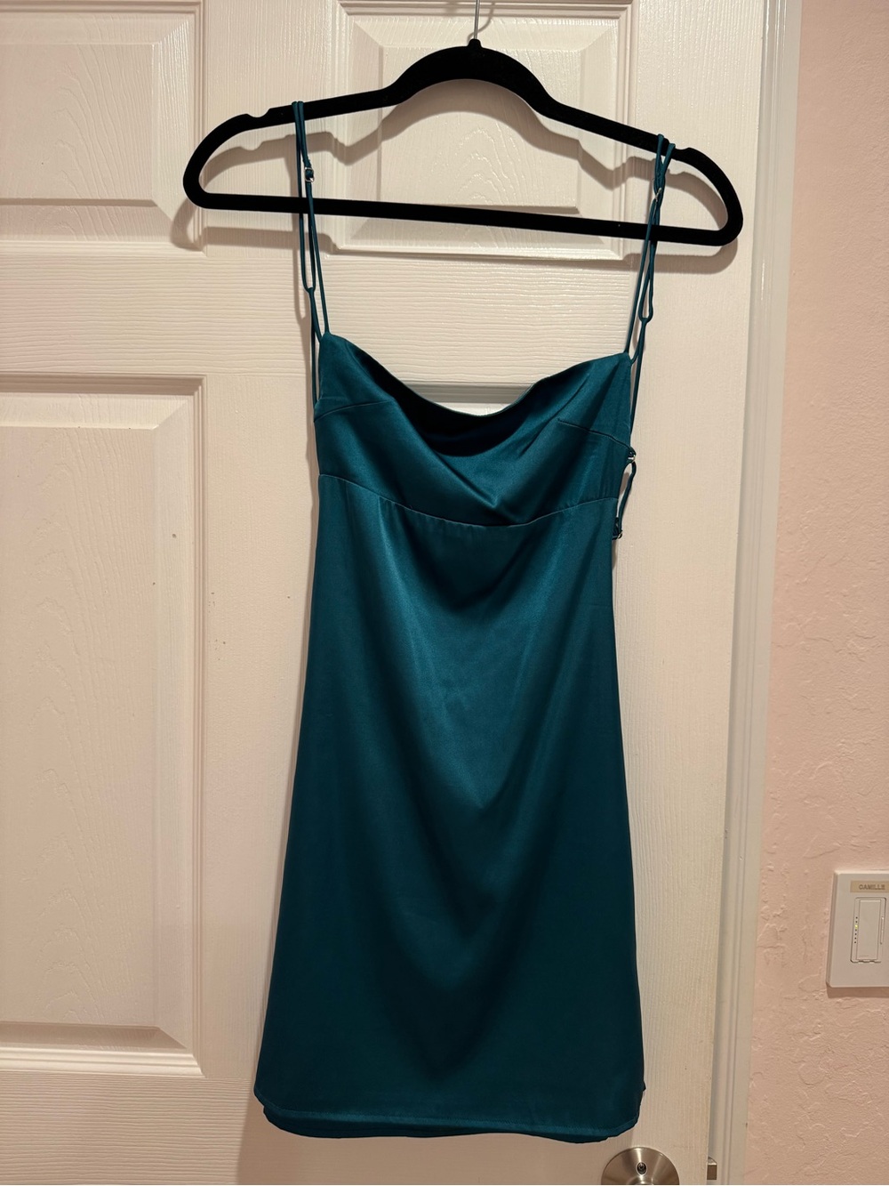 Lucy in the Sky Teal Cowl Neck Mini Dress - XS